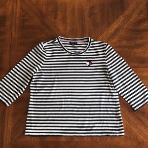 Tommy Hilfiger Stripe 3/4 sleeve embroidered heart tee top XL